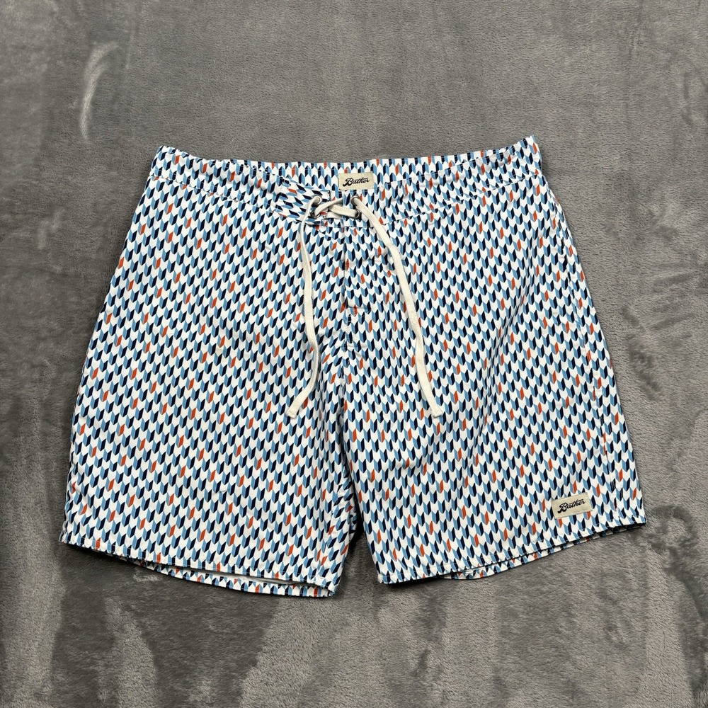 Bather Swim Shorts Men's Size 30 Blue Geometric Swim Trunks Mesh Lined